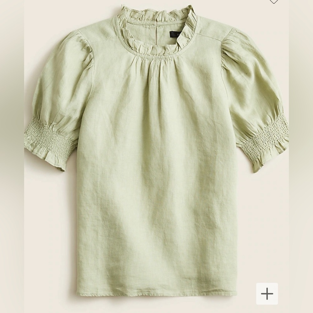J.Crew Smocked puff sleeve linen top